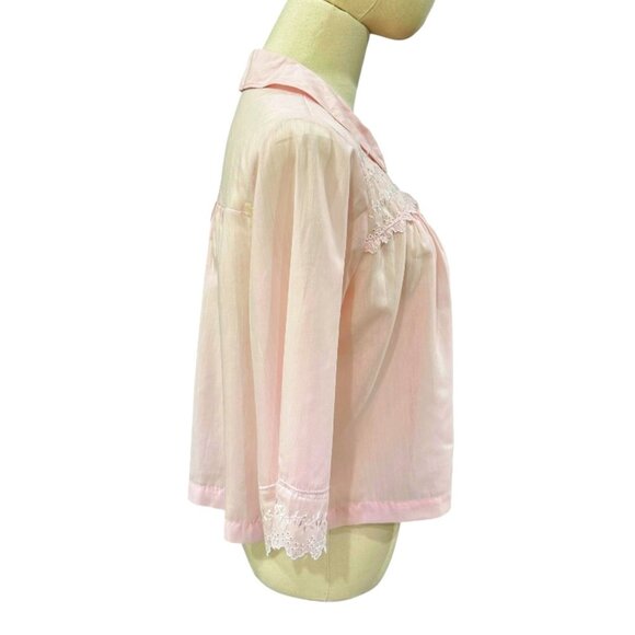 Vintage Heiress Bed Jacket Size M Pink Embroidery Cotton Blend Delicate Feminine - Picture 5 of 10